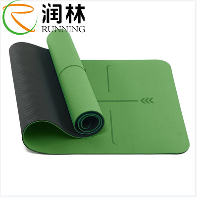 Fitness Özel Logo 6mm TPE Yoga Mat Özelleştirilmiş Konum Çizgili Çift Taraflı